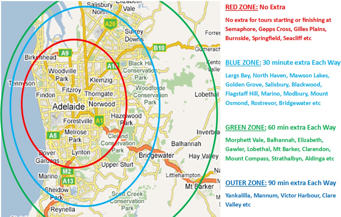 Adelaide itour Licenced Mini Bus Time Zones